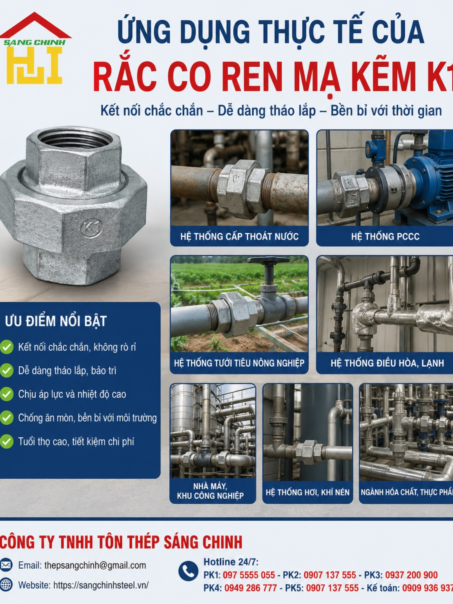 Rắc co ren mạ kẽm giá rẻ K1