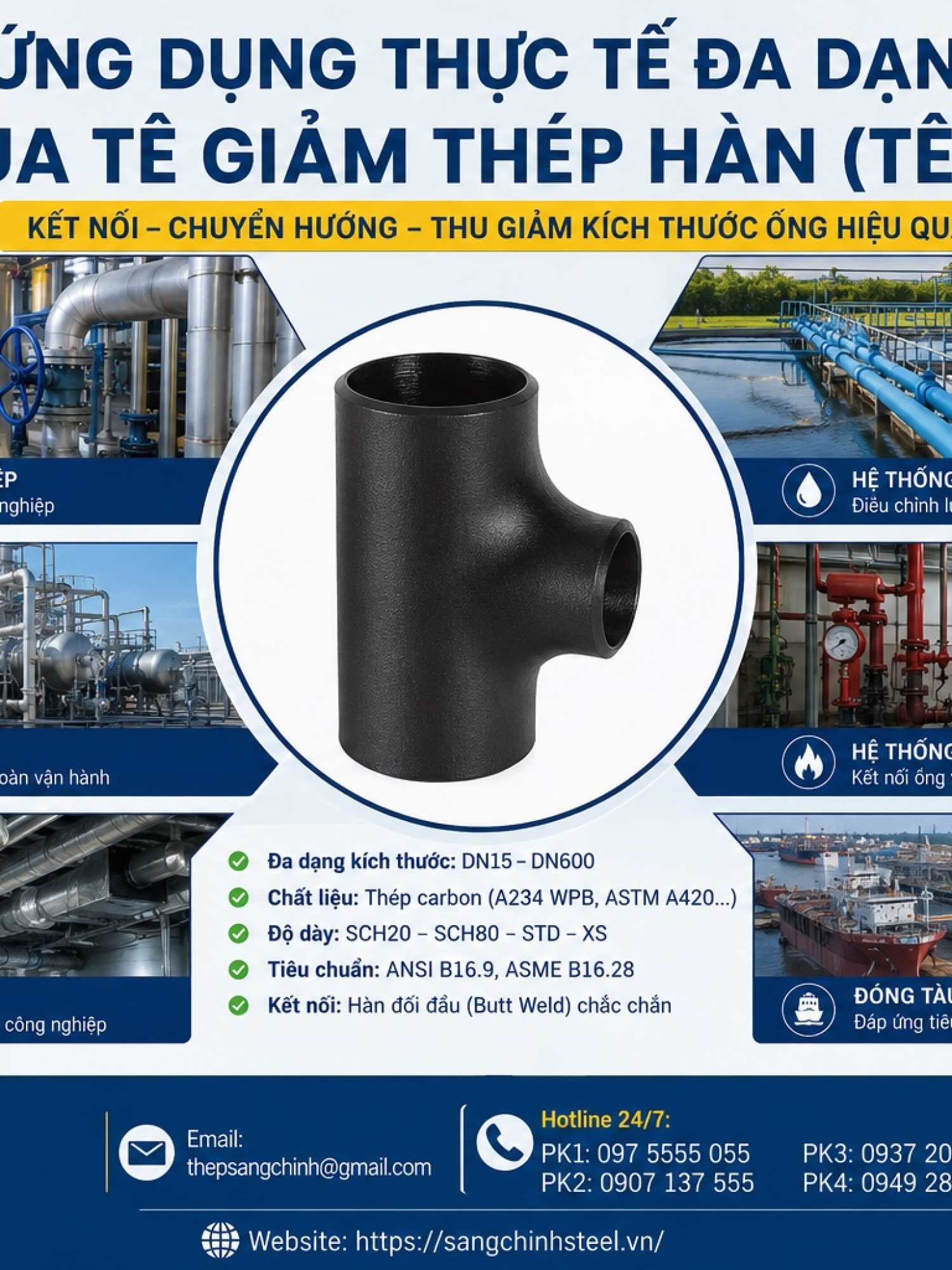 Tê Giảm Thép Hàn (Tê Thu) SCH20, SCH40, SCH80