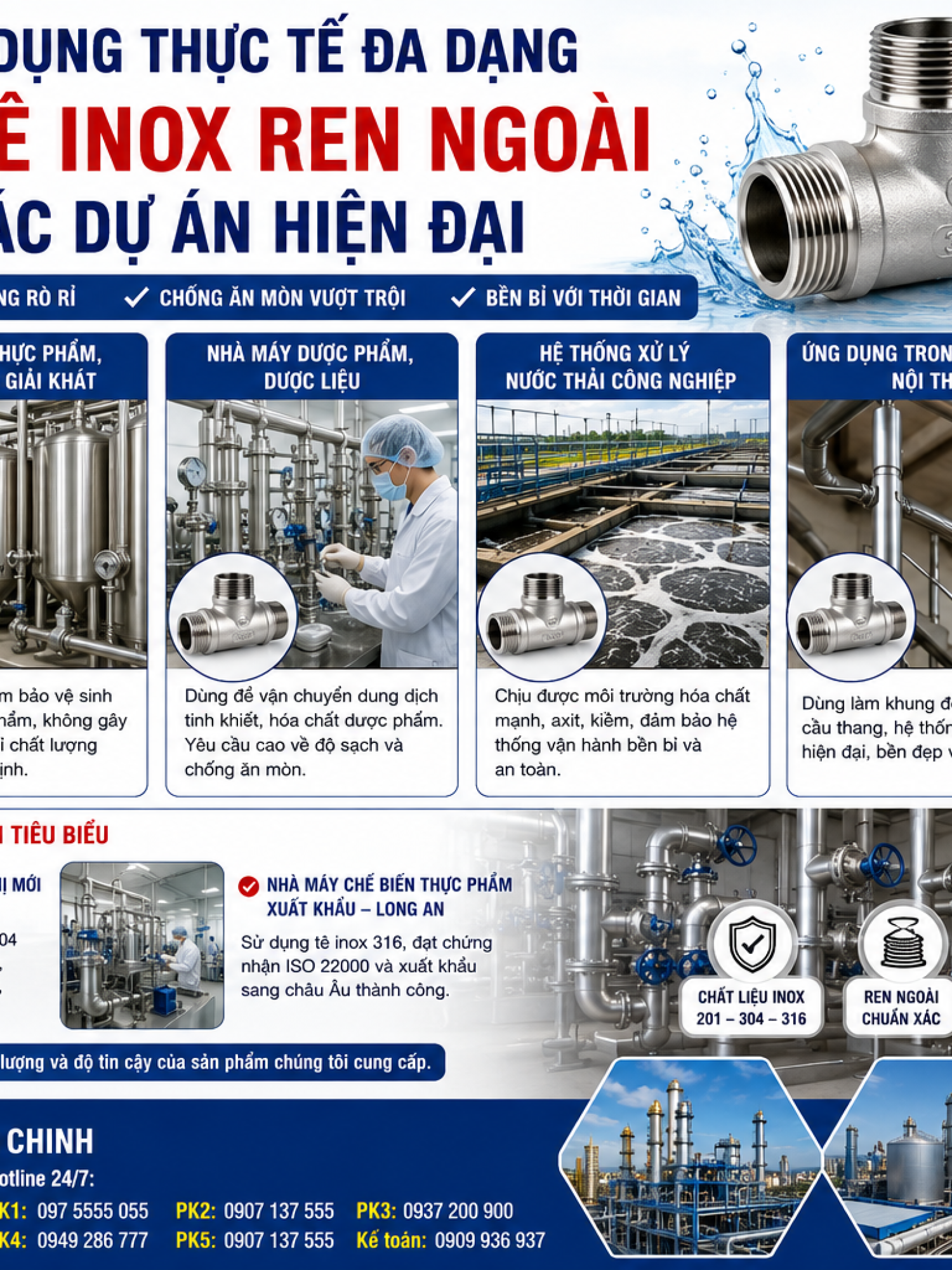 Tê INOX Ren Ngoài 304/316/201 (3 đầu ren ngoài)