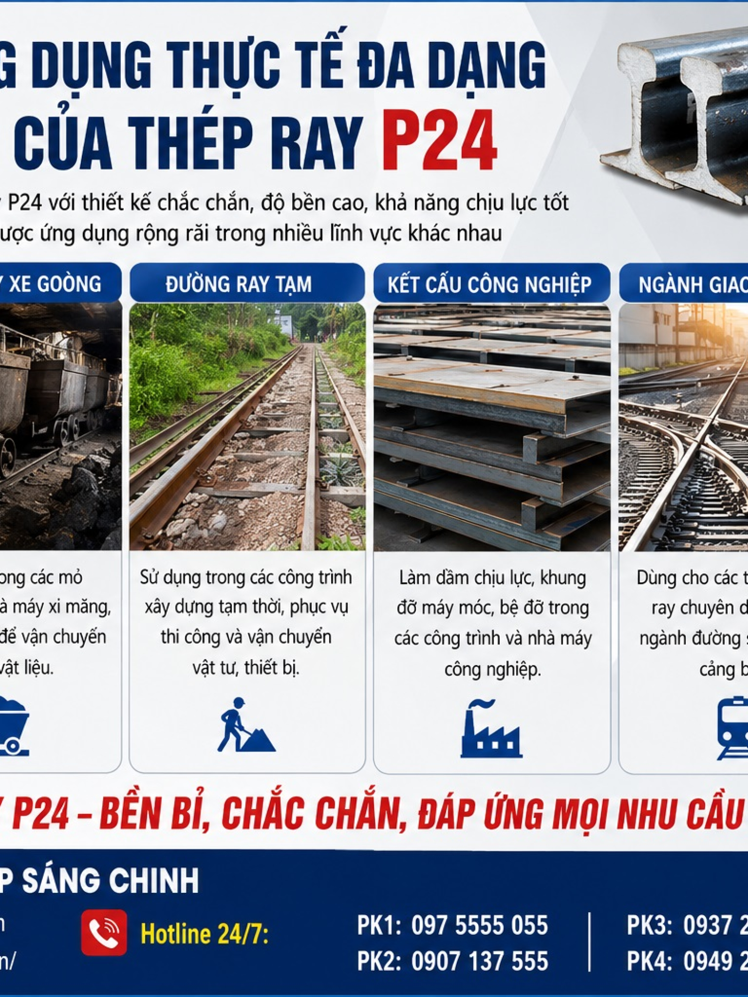Thép Ray P24 (24kg/m)