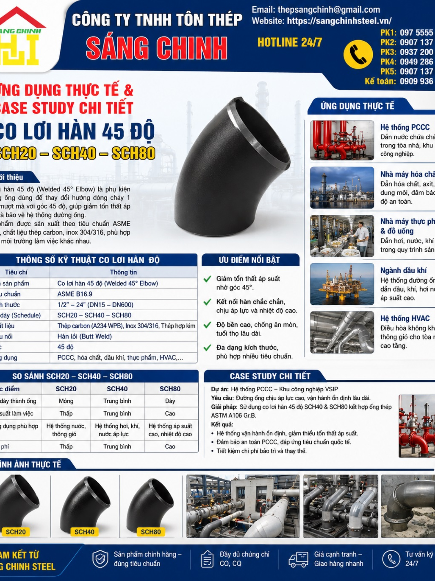 Co lơi hàn 45 độ (chếch) SCH20 SCH40 SCH80