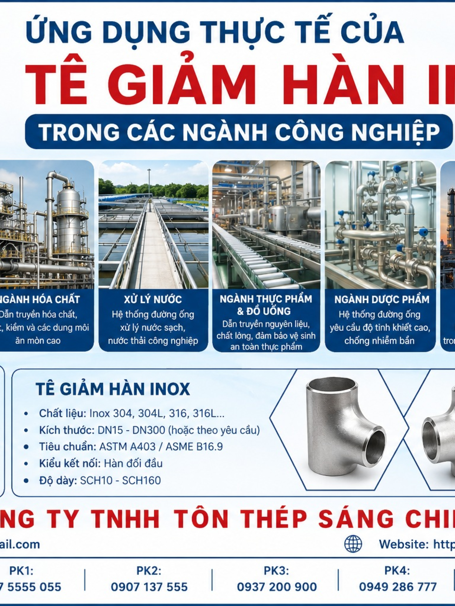 Tê giảm hàn inox 304, 316