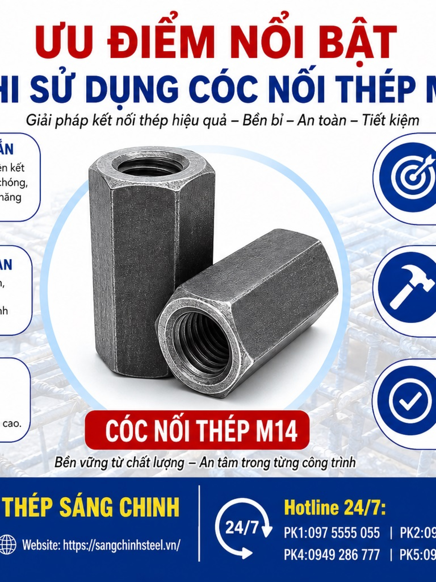 CÓC NỐI THÉP M14