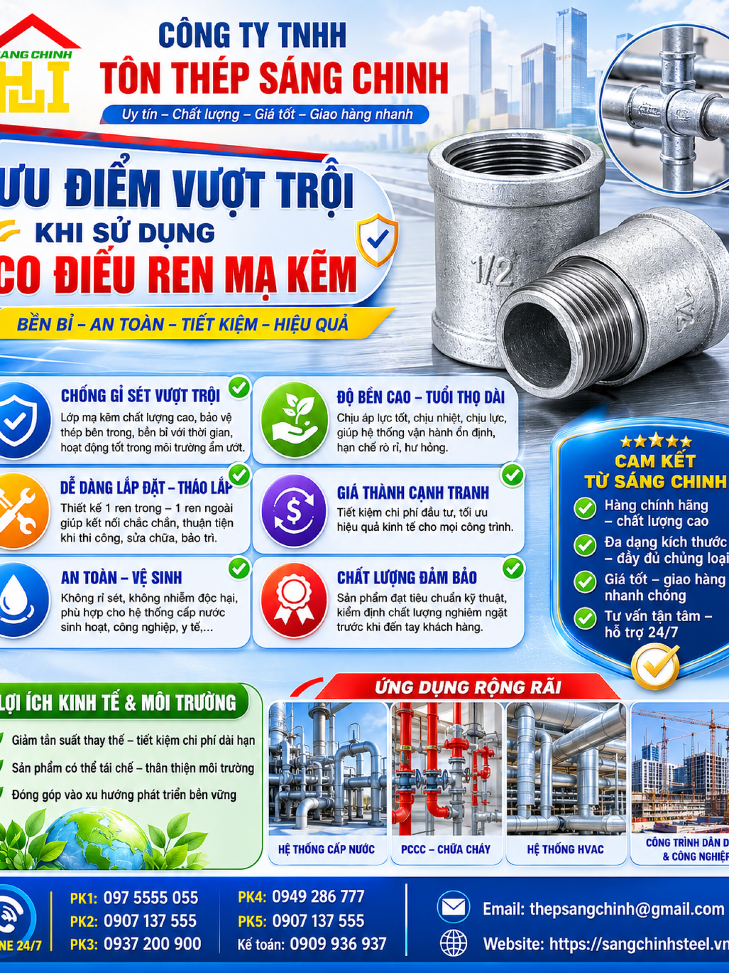 Co Điếu Ren Mạ Kẽm (1 ren trong 1 ren ngoài)