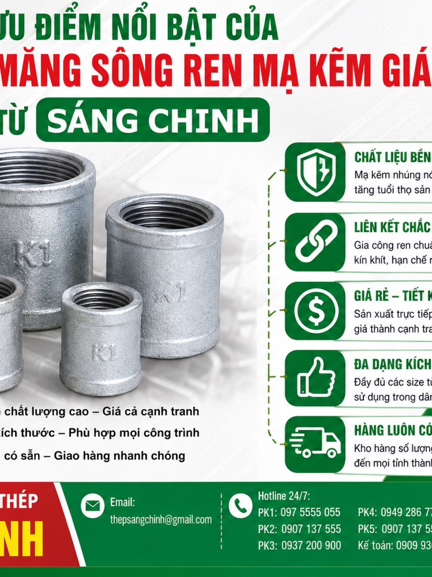 Măng sông ren mạ kẽm giá rẻ k1
