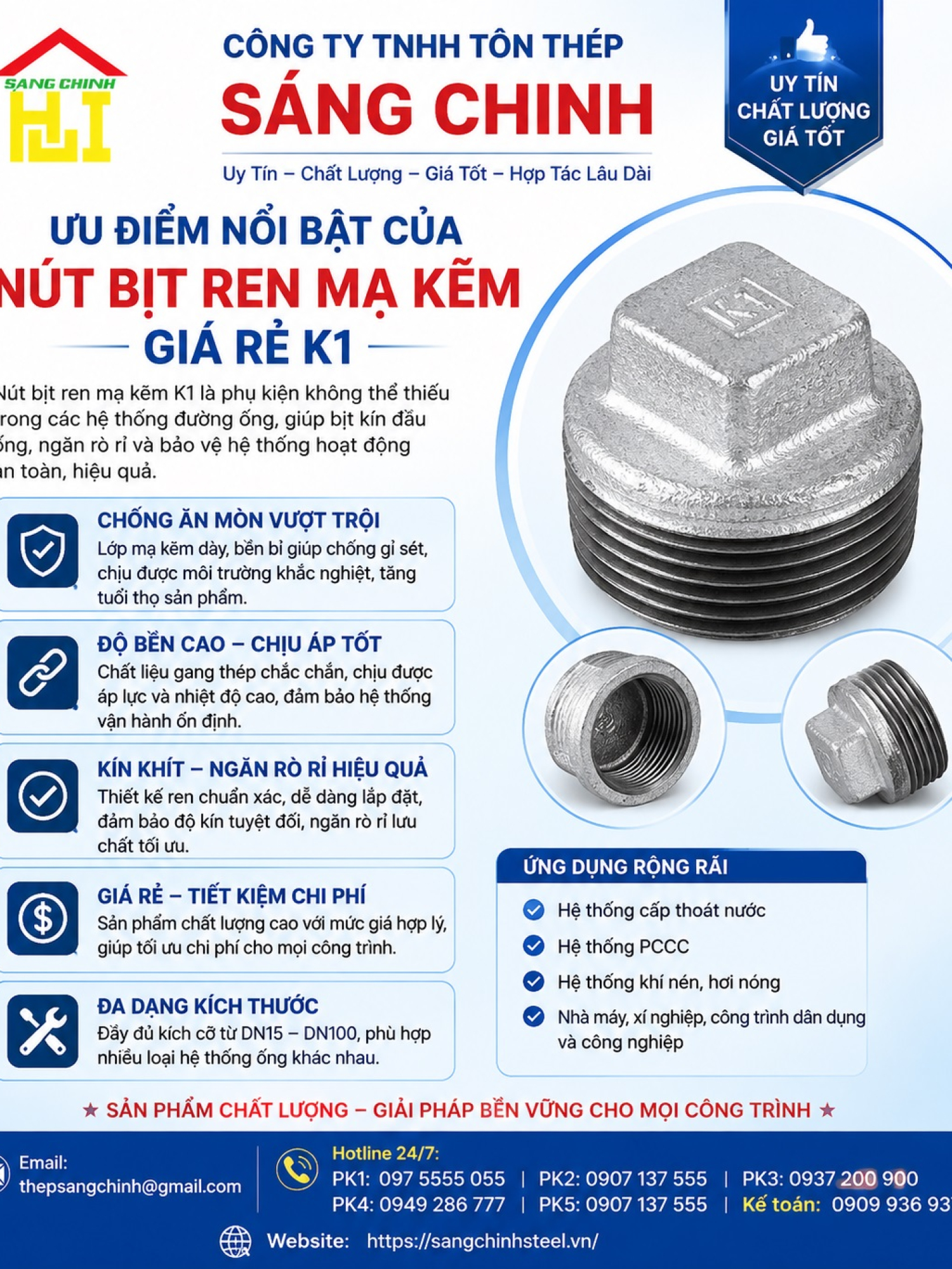 Nút Bịt Ren Mạ Kẽm Giá Rẻ K1