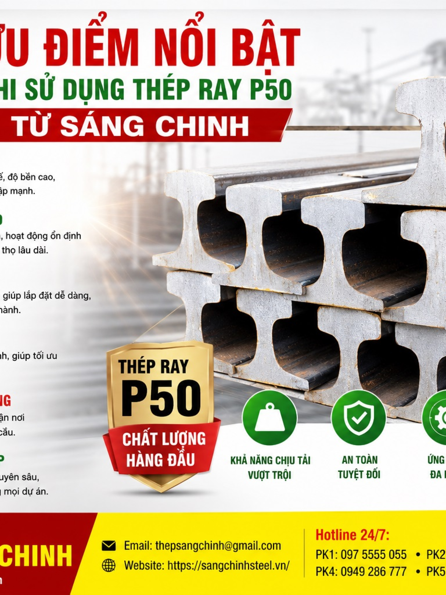 Thép Ray P50 (50kg/m) 12.5m – 25m