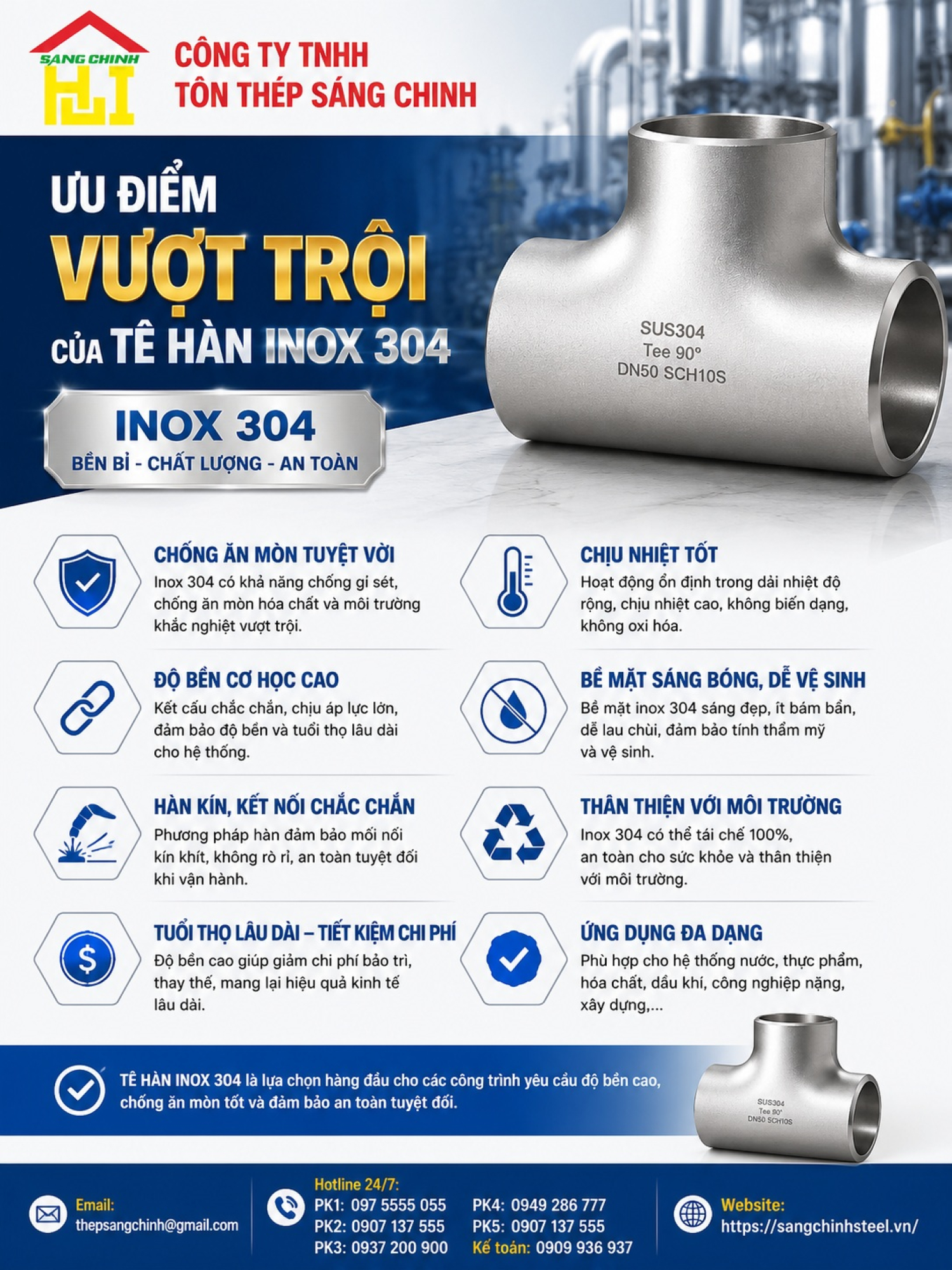 Tê hàn inox 304