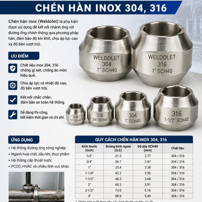 Chén hàn inox 304, 316