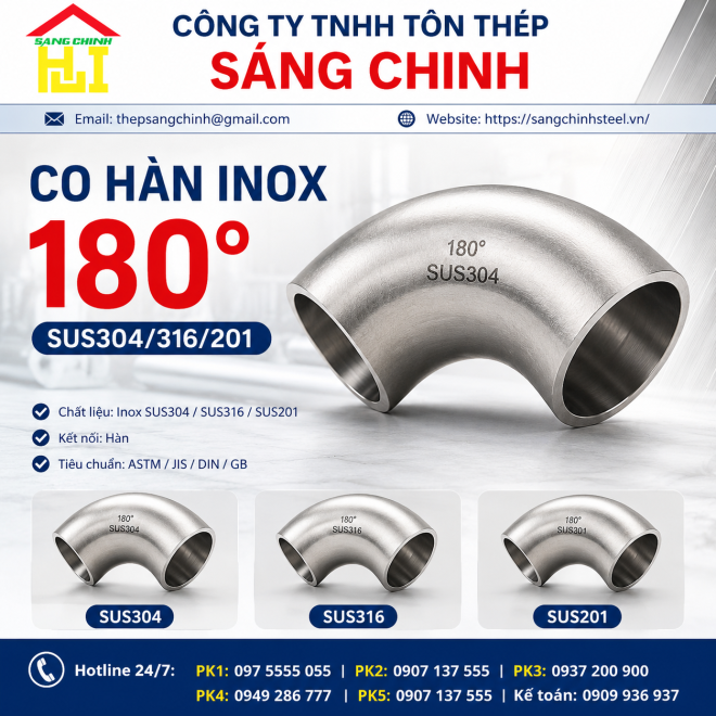 Co Hàn INOX 180 Độ SUS304/316/201