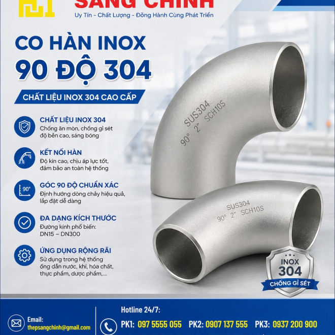 Co hàn inox 90 độ 304