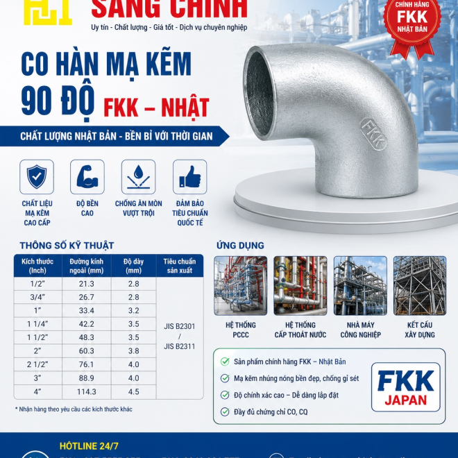 Co hàn mạ kẽm 90 độ FKK – Nhật