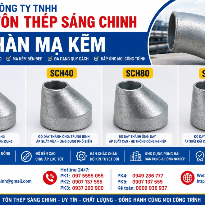 Co Hàn Mạ Kẽm SCH20 SCH40 SCH80 SCH160