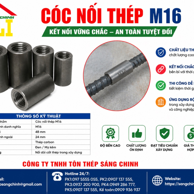 CÓC NỐI THÉP M16