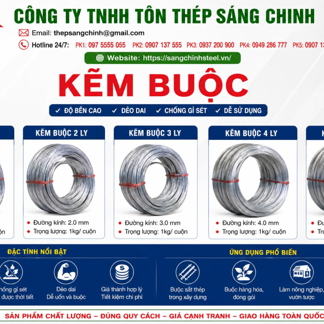 Kẽm buộc 1 ly, 2ly, 3ly, 4ly, 5ly