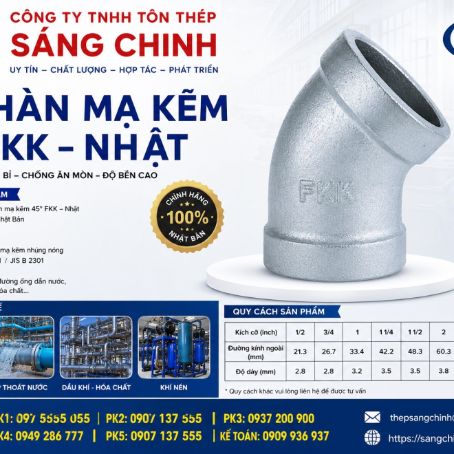Lơi hàn mạ kẽm 45 độ FKK – Nhật