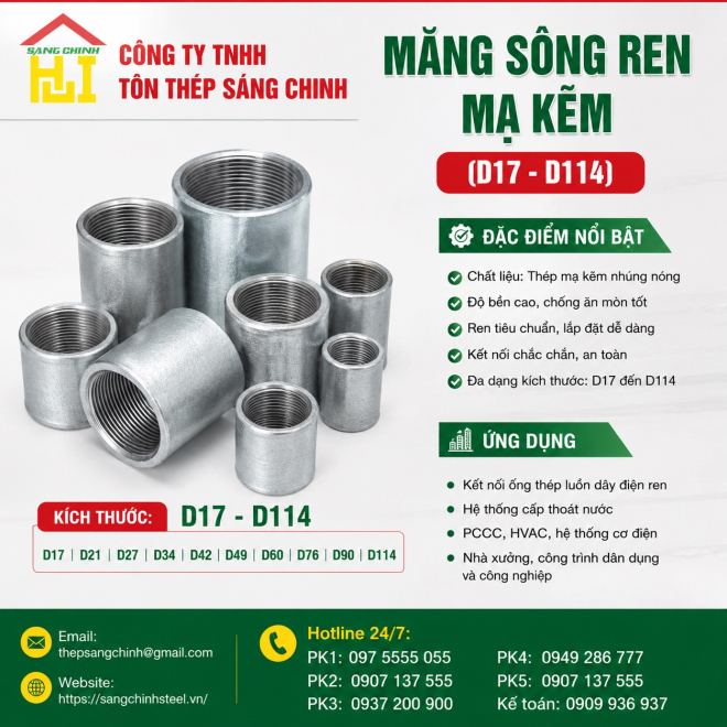 Măng Sông Ren Mạ Kẽm (D17- D114)