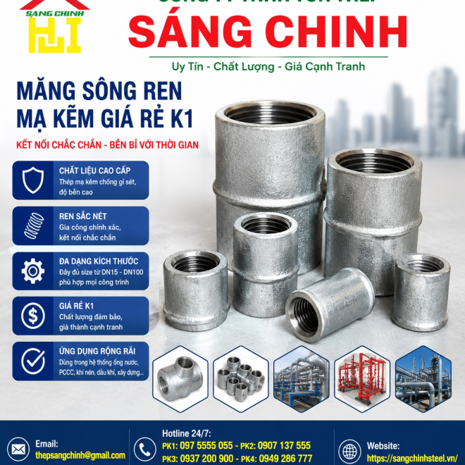 Măng sông ren mạ kẽm giá rẻ k1