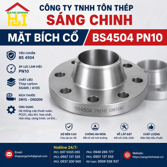 Mặt bích cổ BS4504 PN10