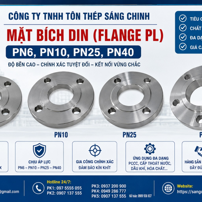 Mặt bích DIN (flange PL) PN6, PN10, PN25, PN40