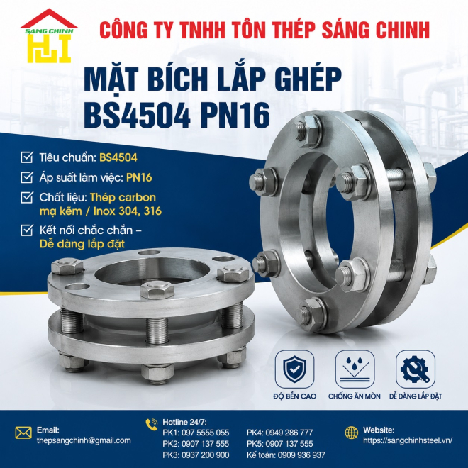 Mặt bích lắp ghép BS4504 PN16