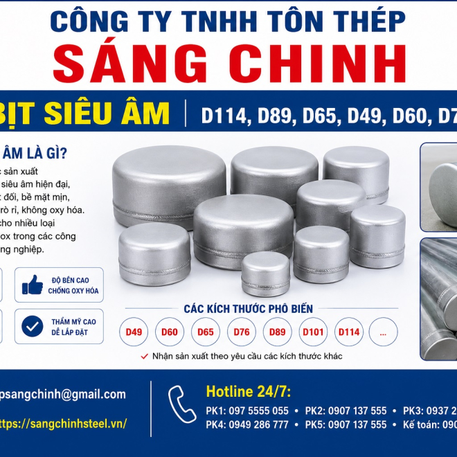 Nắp bịt siêu âm D114, D89, D65, D49, D60, D76, D101…