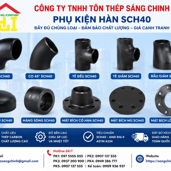 Phụ Kiện Hàn SCH40 (Co, tê, bầu, chén hàn, mặt bích….)