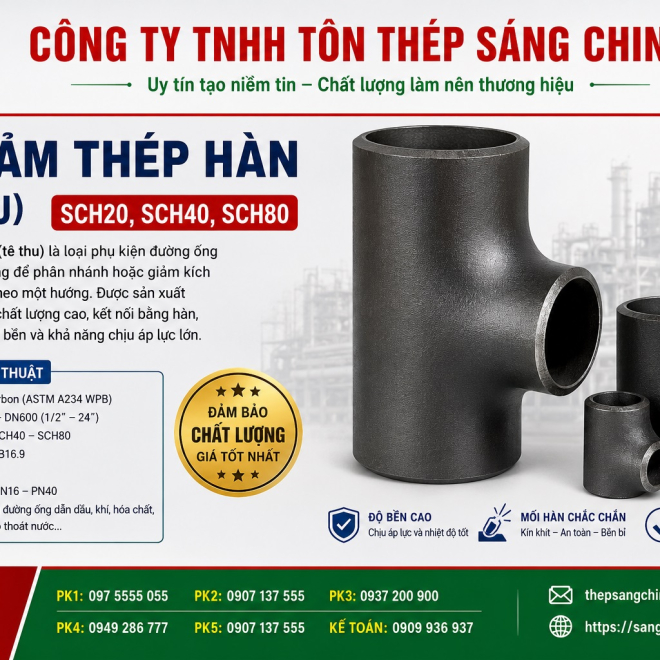 Tê Giảm Thép Hàn (Tê Thu) SCH20, SCH40, SCH80