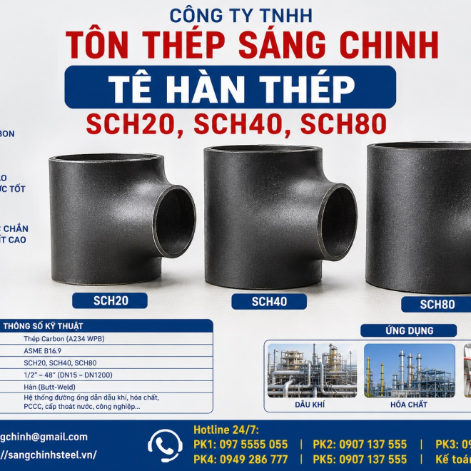 Tê Hàn Thép SCH20, SCH40, SCH80