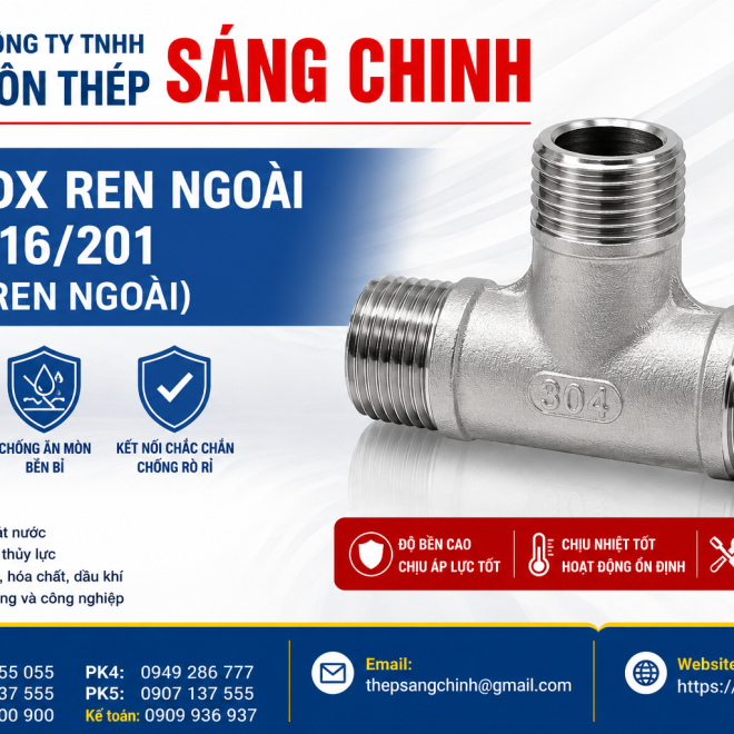 Tê INOX Ren Ngoài 304/316/201 (3 đầu ren ngoài)