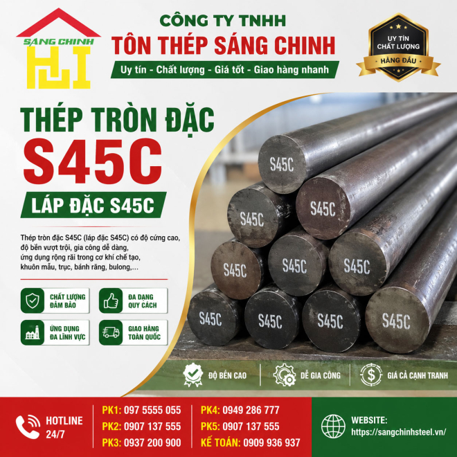 Bảng báo giá thép tròn đặc S45C, láp đặc S45C