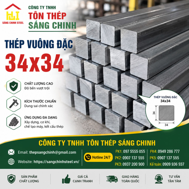 Bảng báo giá thép vuông đặc 34x34