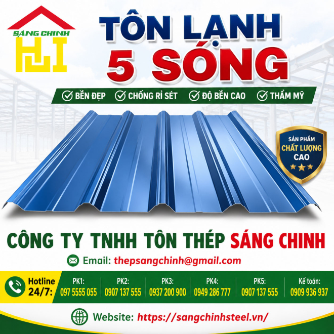 Bảng báo giá tôn lạnh 5 sóng giải pháp tối ưu cho mọi công trình