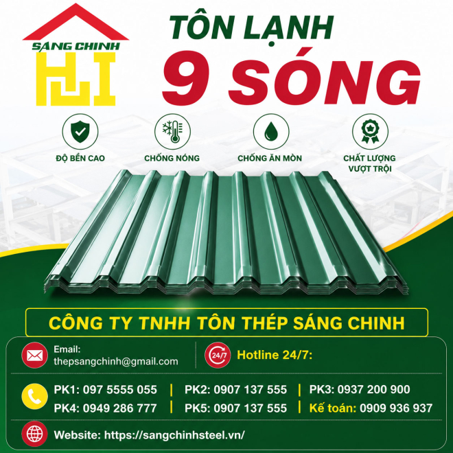 Bảng báo giá tôn lạnh 9 sóng