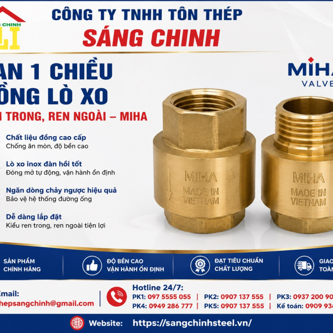 VAN 1 CHIỀU ĐỒNG LÒ XO REN TRONG, REN NGOÀI – MIHA