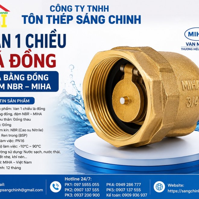 VAN 1 CHIỀU LÁ ĐỒNG, ĐĨA BẰNG ĐỒNG ĐỆM NBR – MIHA