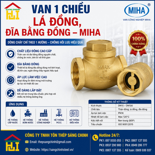 VAN 1 CHIỀU LÁ ĐỒNG, ĐĨA BẰNG ĐỒNG – MIHA