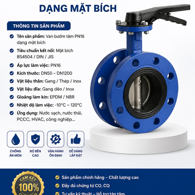 Van bướm tâm PN16 dạng mặt bích