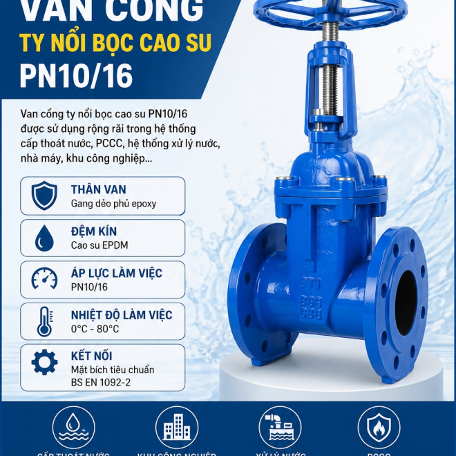 Van cổng ty nổi bọc cao su PN10/16