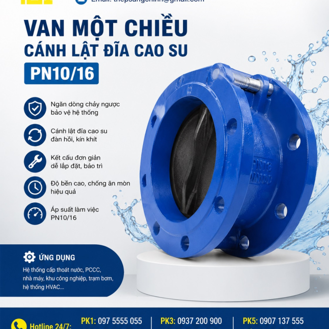 Van một chiều cánh lật đĩa cao su PN10/16