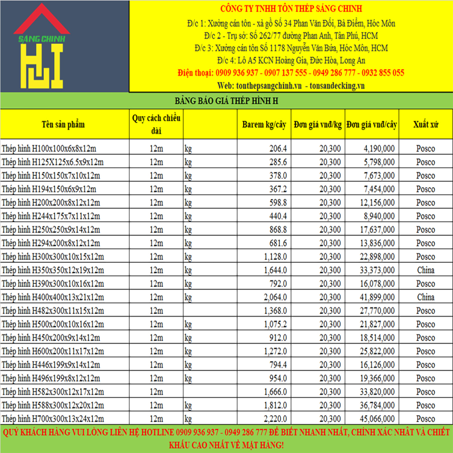 Thép hình H500x200x10x16x12m 