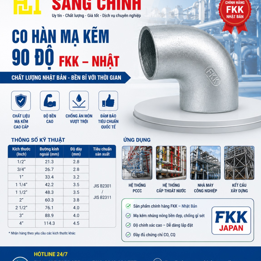 Co hàn mạ kẽm 90 độ FKK – Nhật