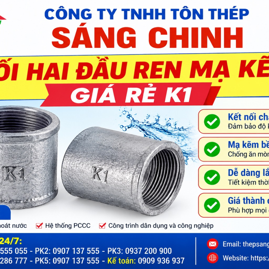 Nối hai đầu ren mạ kẽm giá rẻ K1