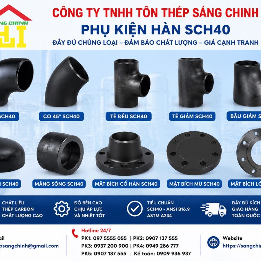 Phụ Kiện Hàn SCH40 (Co, tê, bầu, chén hàn, mặt bích….)