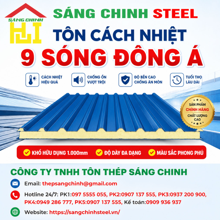 Bảng báo giá tôn cách nhiệt 9 sóng Đông Á